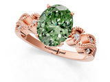 Rose gold Fancy Green Oval Cut Solitaire Milgrain Leaf Band with Prong Setting_1