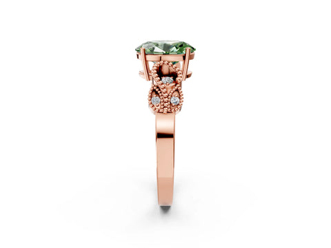 Rose gold Fancy Green Oval Cut Solitaire Milgrain Leaf Band with Prong Setting_2