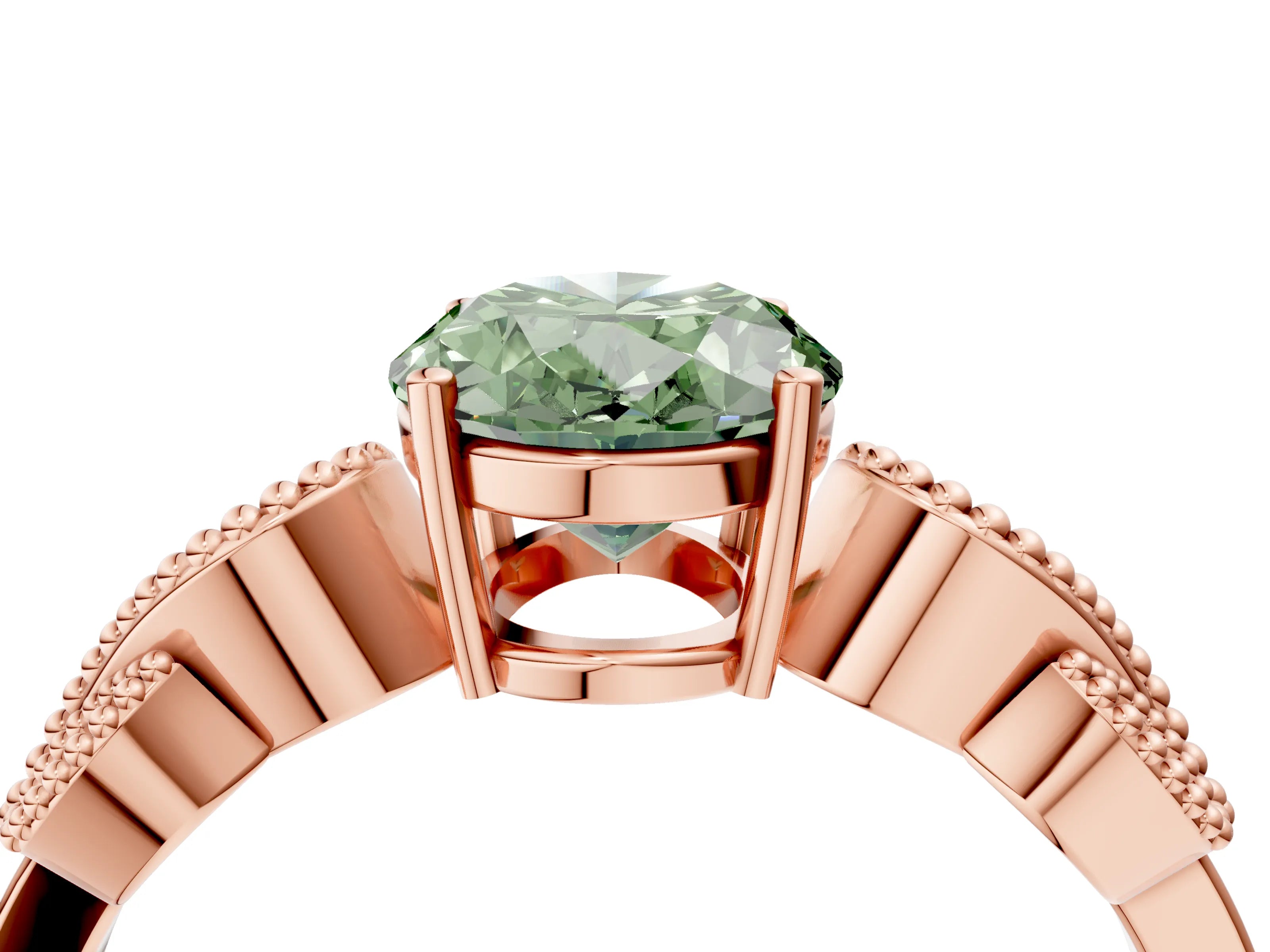 Rose gold Fancy Green Oval Cut Solitaire Milgrain Leaf Band with Prong Setting_4