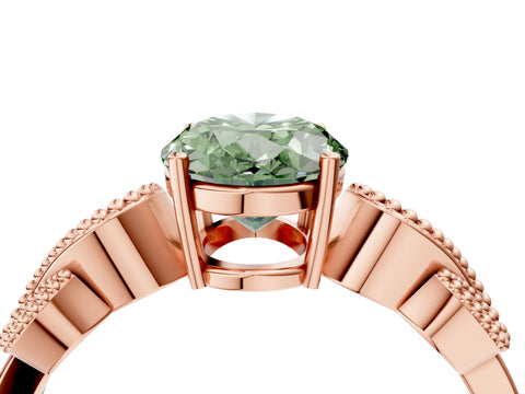 Rose gold Fancy Green Oval Cut Solitaire Milgrain Leaf Band with Prong Setting_4