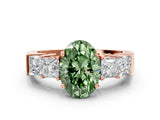 Rose gold Fancy Green Oval Cut Solitaire Princess Side Stone Engraved Band Prong Setting Ring