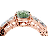 Rose gold Fancy Green Oval Cut Solitaire Princess Side Stone Engraved Band Prong Setting Ring_4