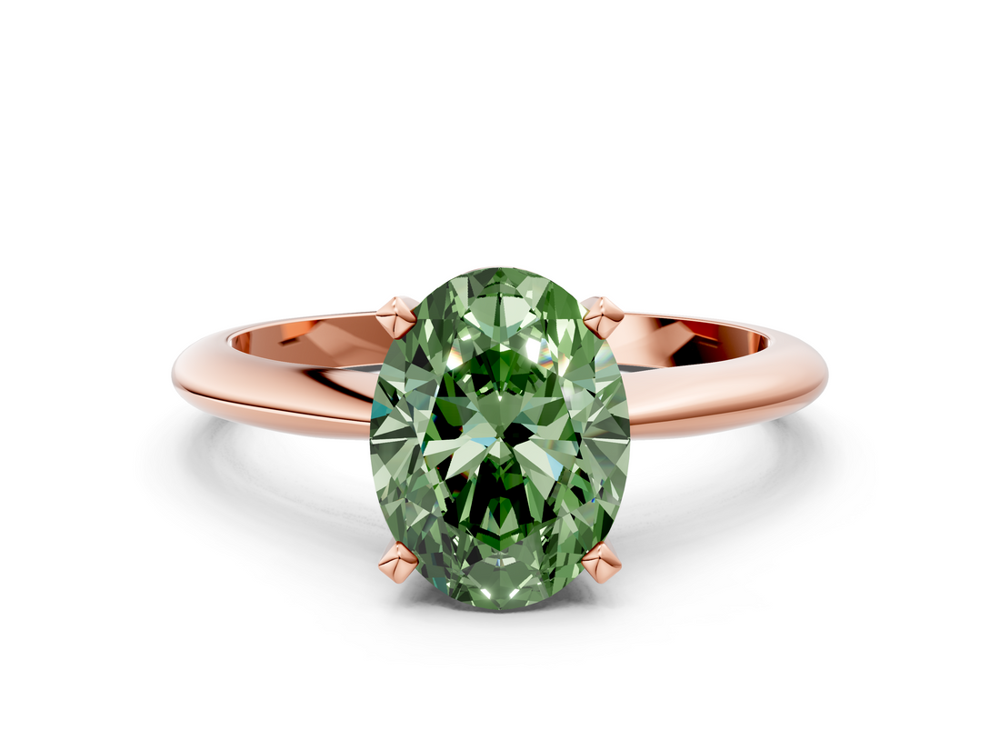 Rose gold Fancy Green Oval  Cut Solitaire Ring with Four-Prong Setting on a Classic Band_64