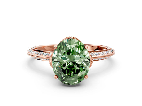 Rose Gold Oval Graduated Pave Engagement Ring Setting for Fancy Green Center