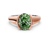 Rose gold Fancy Green Oval Cut Solitaire Tension Set Diamond Ring with Split Shank Band