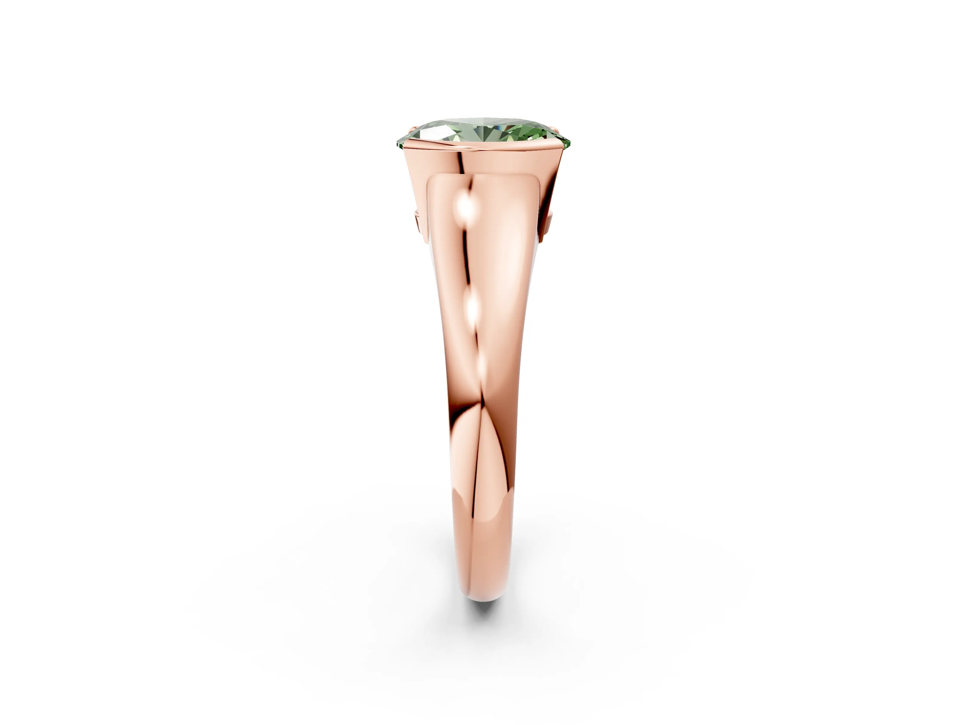 Rose gold Fancy Green Oval Cut Solitaire Tension Set Diamond Ring with Split Shank Band_2