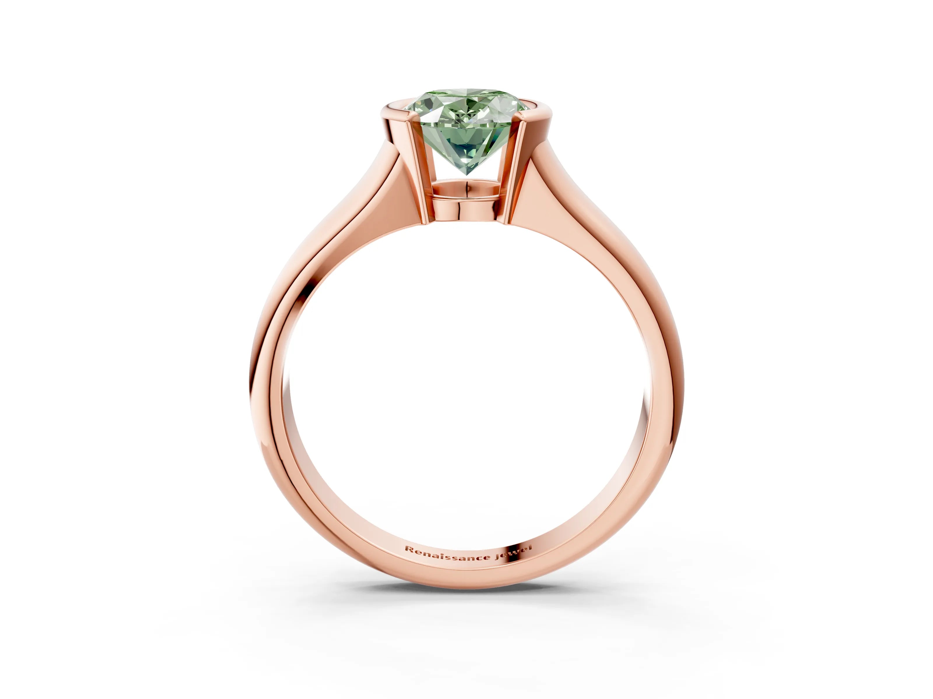 Rose gold Fancy Green Oval Cut Solitaire Tension Set Diamond Ring with Split Shank Band_3