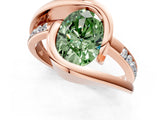 Rose gold Fancy Green Oval Cut Solitaire Tension-Set Diamond Split Shank Ring_1
