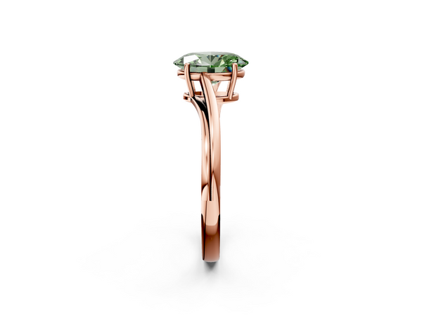 Rose gold Fancy Green Oval  Cut Solitaire Twist Band Ring with Four-Prong Setting