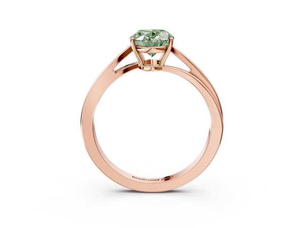 Rose gold Fancy Green Oval  Cut Solitaire Twist Band Ring with Four-Prong Setting