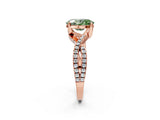 Rose gold Fancy Green Oval Cut Solitaire Twist Pave Diamond Engagement Ring with Prong Setting_2