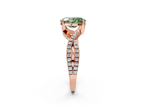 Rose gold Fancy Green Oval Cut Solitaire Twist Pave Diamond Engagement Ring with Prong Setting_26