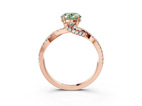 Rose gold Fancy Green Oval Cut Solitaire Twist Pave Diamond Engagement Ring with Prong Setting_3