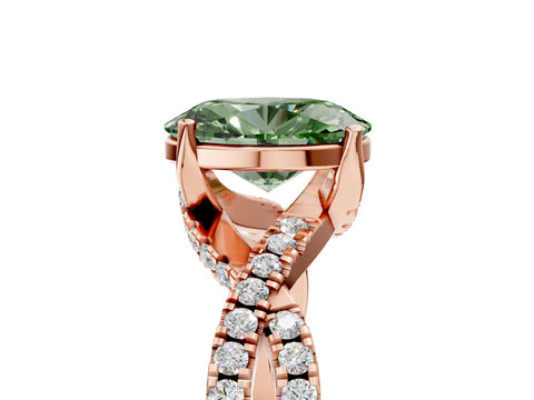 Rose gold Fancy Green Oval Cut Solitaire Twist Pave Diamond Engagement Ring with Prong Setting_5