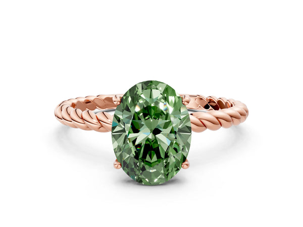 Rose gold Fancy Green Oval Cut Solitaire Twisted Band 4-Prong Ring