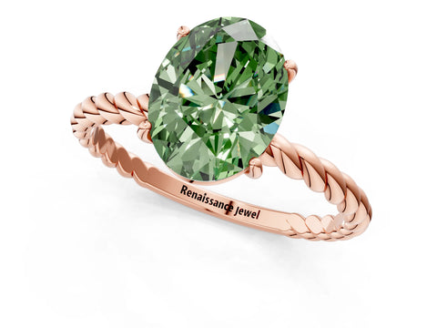 Rose gold Fancy Green Oval Cut Solitaire Twisted Band 4-Prong Ring_1
