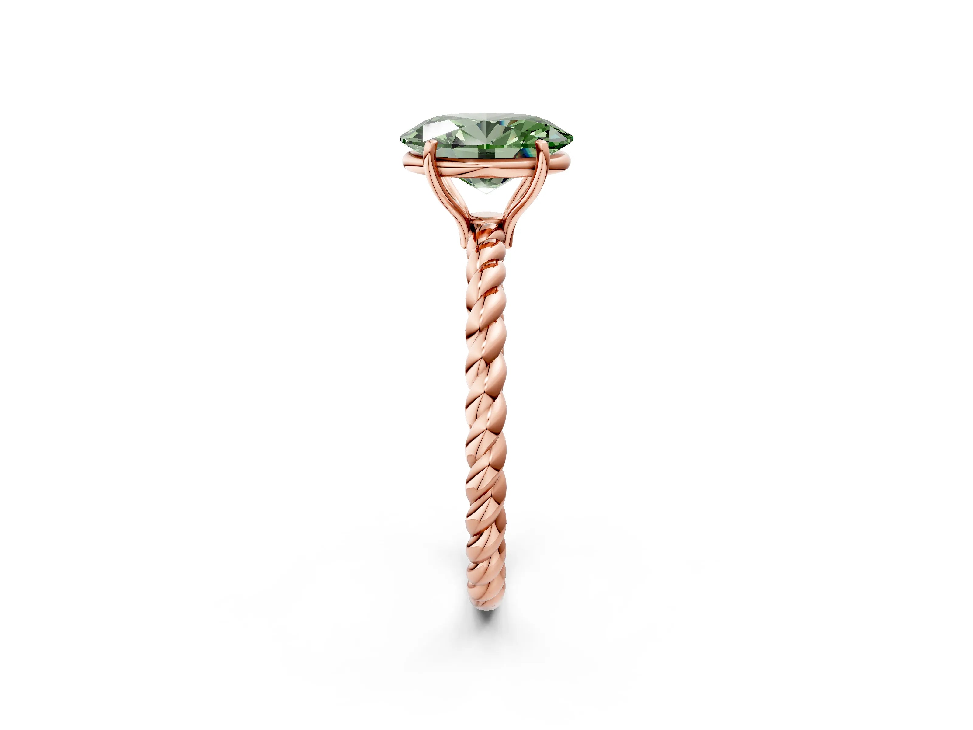 Rose gold Fancy Green Oval Cut Solitaire Twisted Band 4-Prong Ring_2