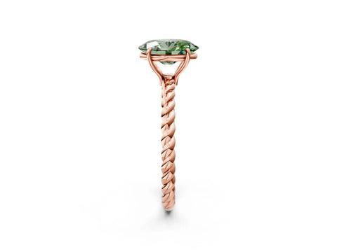 Rose gold Fancy Green Oval Cut Solitaire Twisted Band 4-Prong Ring_2