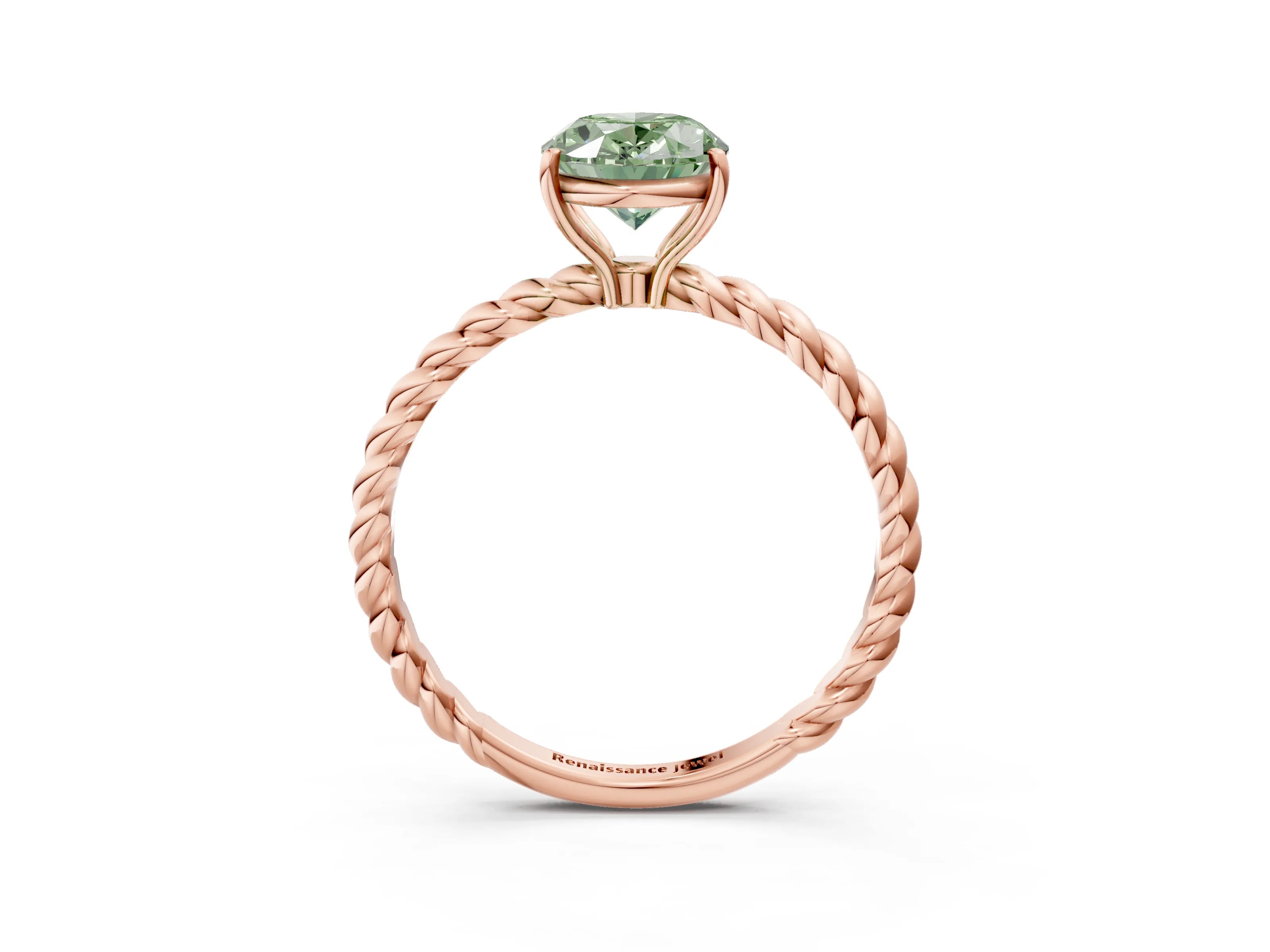 Rose gold Fancy Green Oval Cut Solitaire Twisted Band 4-Prong Ring_3