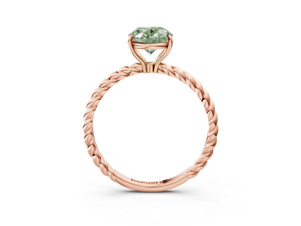 Rose gold Fancy Green Oval Cut Solitaire Twisted Band 4-Prong Ring