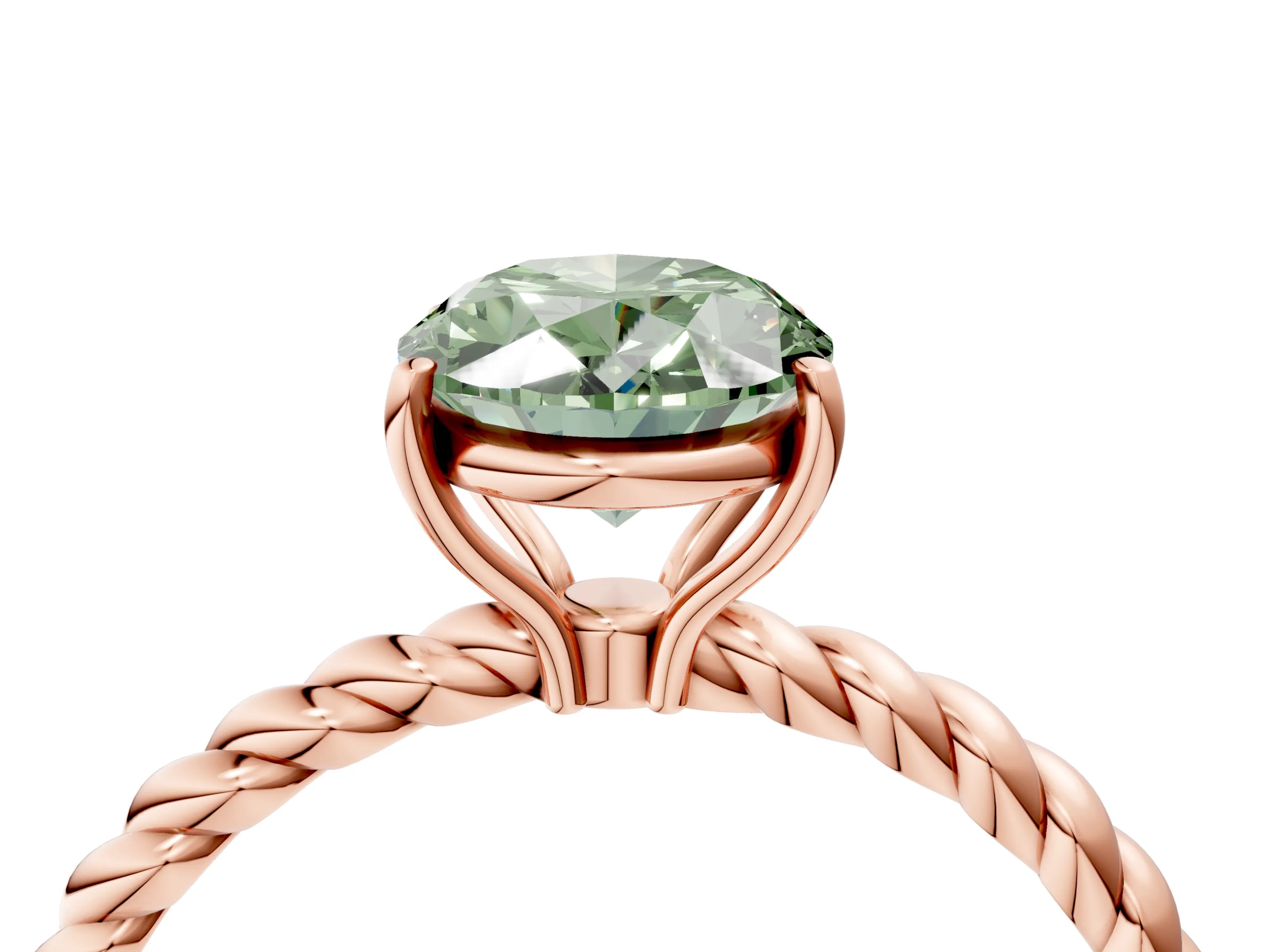 Rose gold Fancy Green Oval Cut Solitaire Twisted Band 4-Prong Ring_4