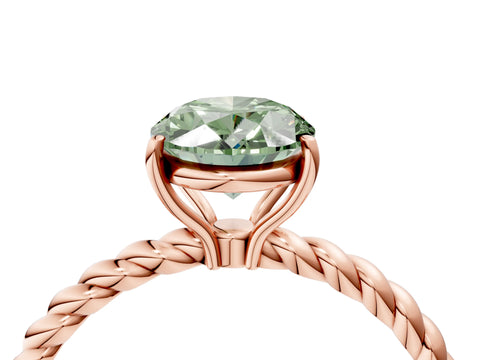 Rose gold Fancy Green Oval Cut Solitaire Twisted Band 4-Prong Ring_4