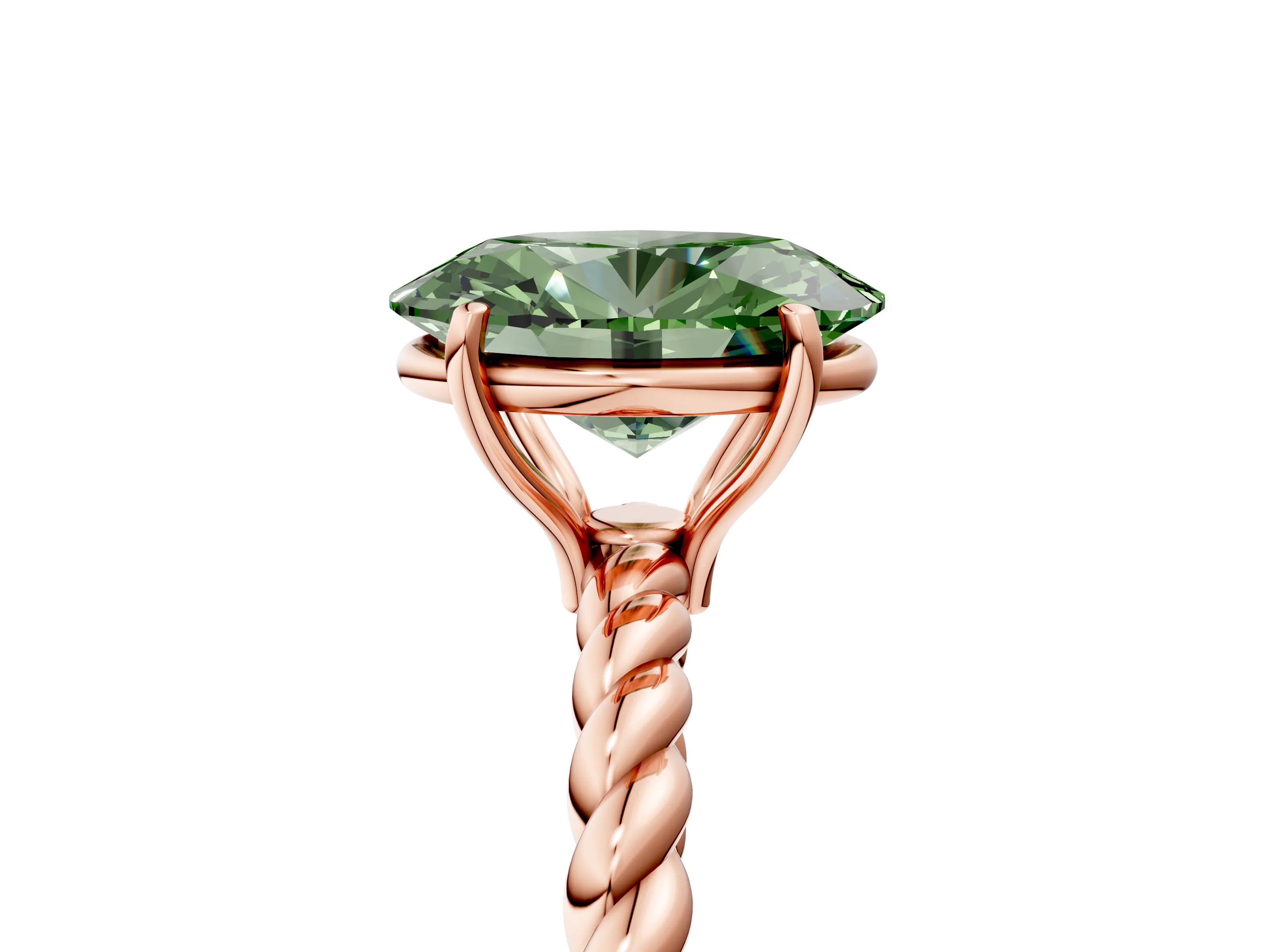 Rose gold Fancy Green Oval Cut Solitaire Twisted Band 4-Prong Ring_5
