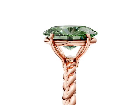 Rose gold Fancy Green Oval Cut Solitaire Twisted Band 4-Prong Ring_5