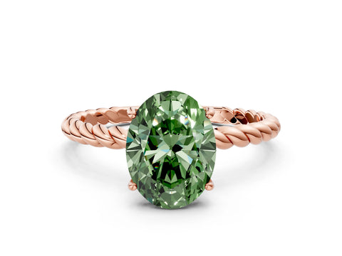 Rose gold Fancy Green Oval Cut Solitaire Twisted Band 4-Prong Ring