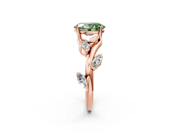 Rose gold Fancy Green Oval Cut Solitaire Twisted Band Marquise Accent Prong Setting Ring