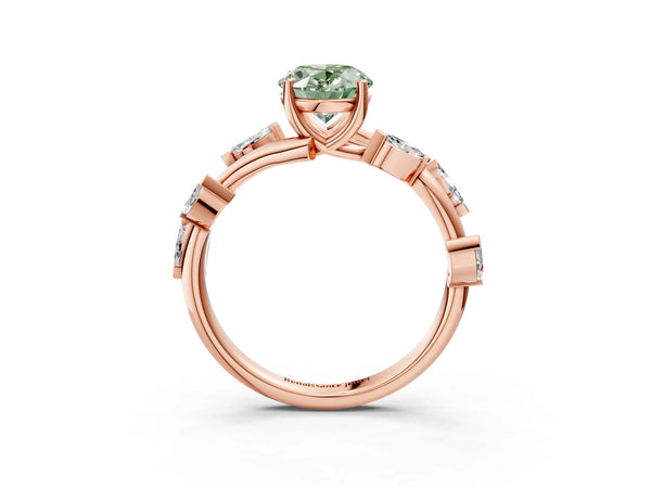Rose gold Fancy Green Oval Cut Solitaire Twisted Band Marquise Accent Prong Setting Ring