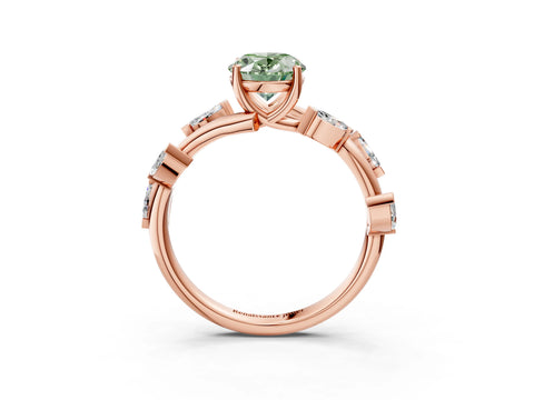 Rose gold Fancy Green Oval Cut Solitaire Twisted Band Marquise Accent Prong Setting Ring_3