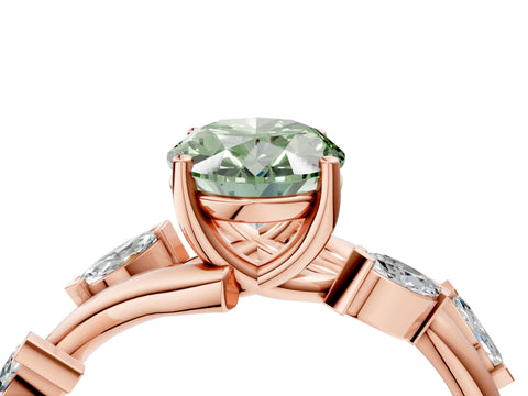 Rose gold Fancy Green Oval Cut Solitaire Twisted Band Marquise Accent Prong Setting Ring_4