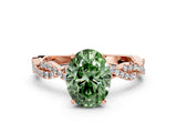 Rose gold Fancy Green Oval Cut Solitaire Twisted Pave Band with Four-Prong Setting_3