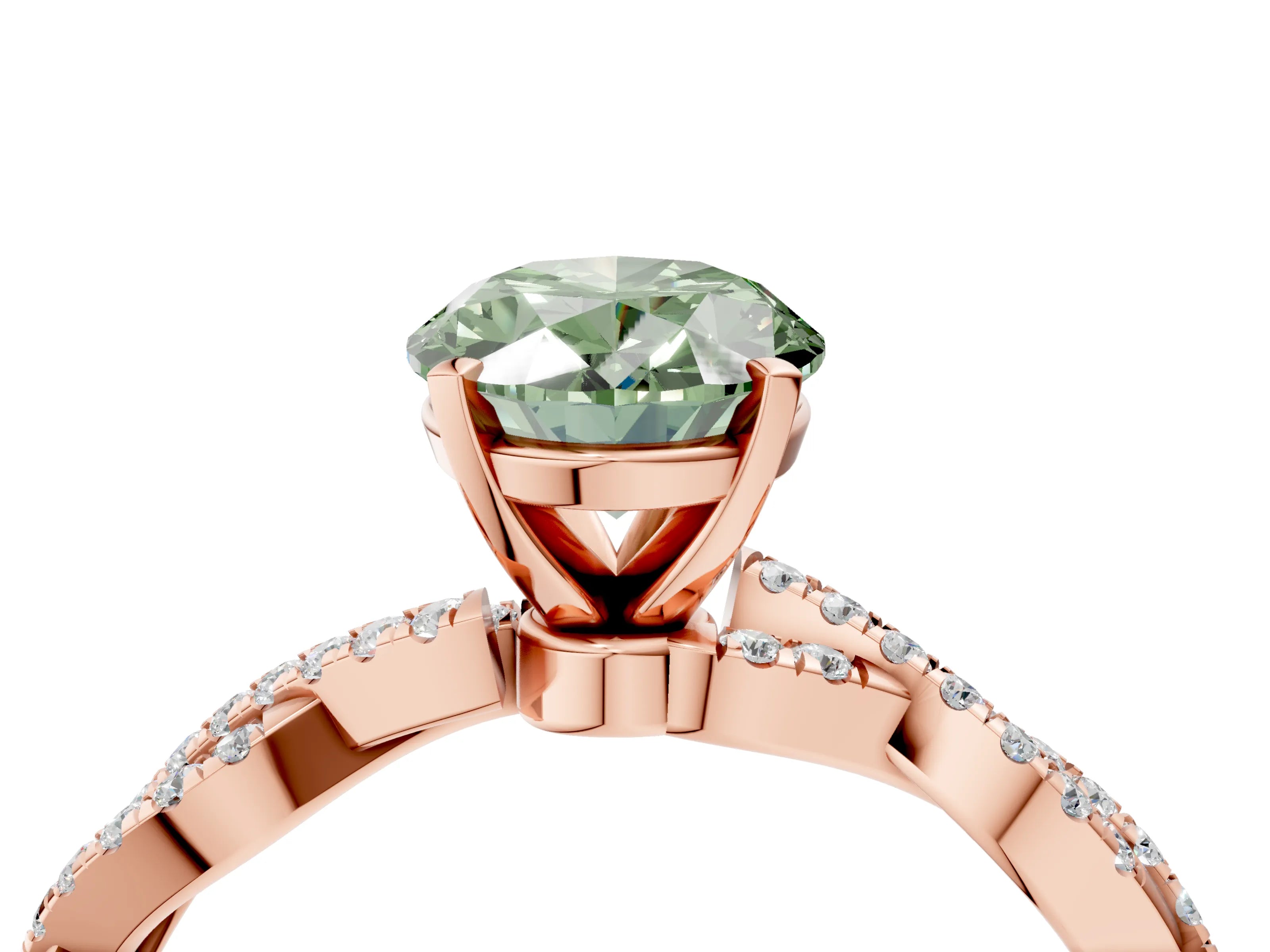 Rose gold Fancy Green Oval Cut Solitaire Twisted Pave Band with Four-Prong Setting_7