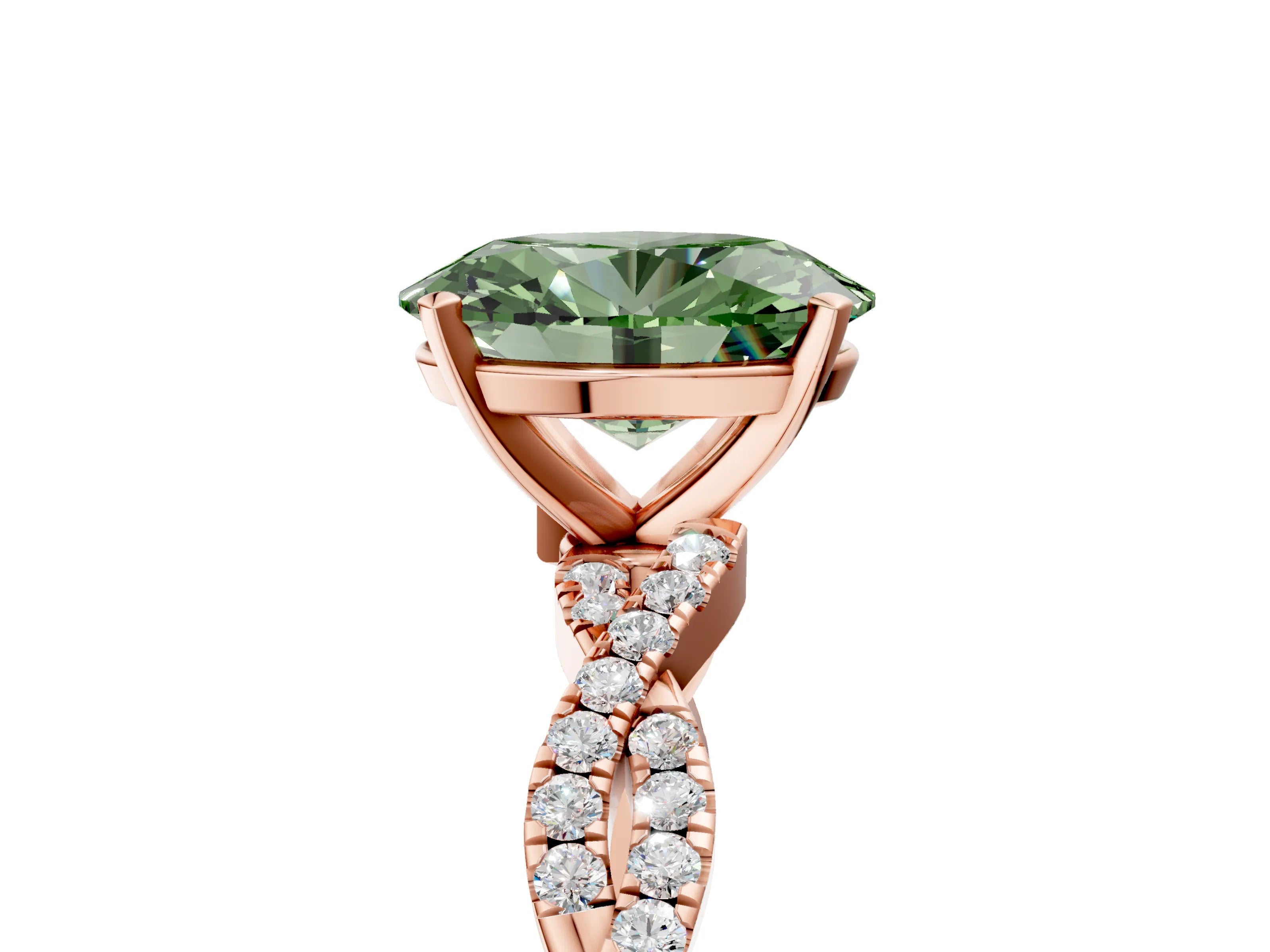 Rose gold Fancy Green Oval Cut Solitaire Twisted Pave Band with Four-Prong Setting_8