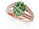 Rose gold Fancy Green Oval  Cut Split Shank Pave Diamond Ring with Four-Prong Setting_59