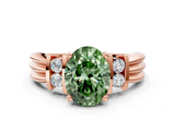 Rose gold Fancy Green Oval  Cut Three-Stone Channel Set Ring with Bar Prongs_47