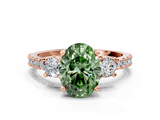 Rose gold Fancy Green Oval  Cut Three-Stone Diamond Pavé Band with Prong Setting_16