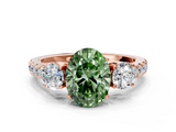 Rose gold Fancy Green Oval  Cut Three-Stone Diamond Pave Band with Prong Setting_37