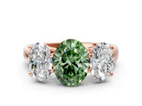 Rose gold Fancy Green Oval Cut Three-Stone Diamond Ring with Prong Setting on a Classic Band_12