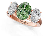 Rose gold Fancy Green Oval Cut Three-Stone Diamond Ring with Prong Setting on a Classic Band_13