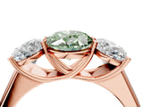 Rose gold Fancy Green Oval Cut Three-Stone Diamond Ring with Prong Setting on a Classic Band_16