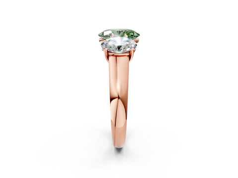 Rose gold Fancy Green Oval Cut Three-Stone Diamond Ring with Prong Setting on a Classic Band_2