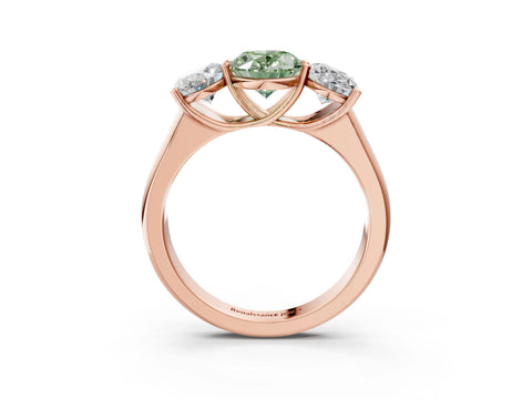 Rose gold Fancy Green Oval Cut Three-Stone Diamond Ring with Prong Setting on a Classic Band_3