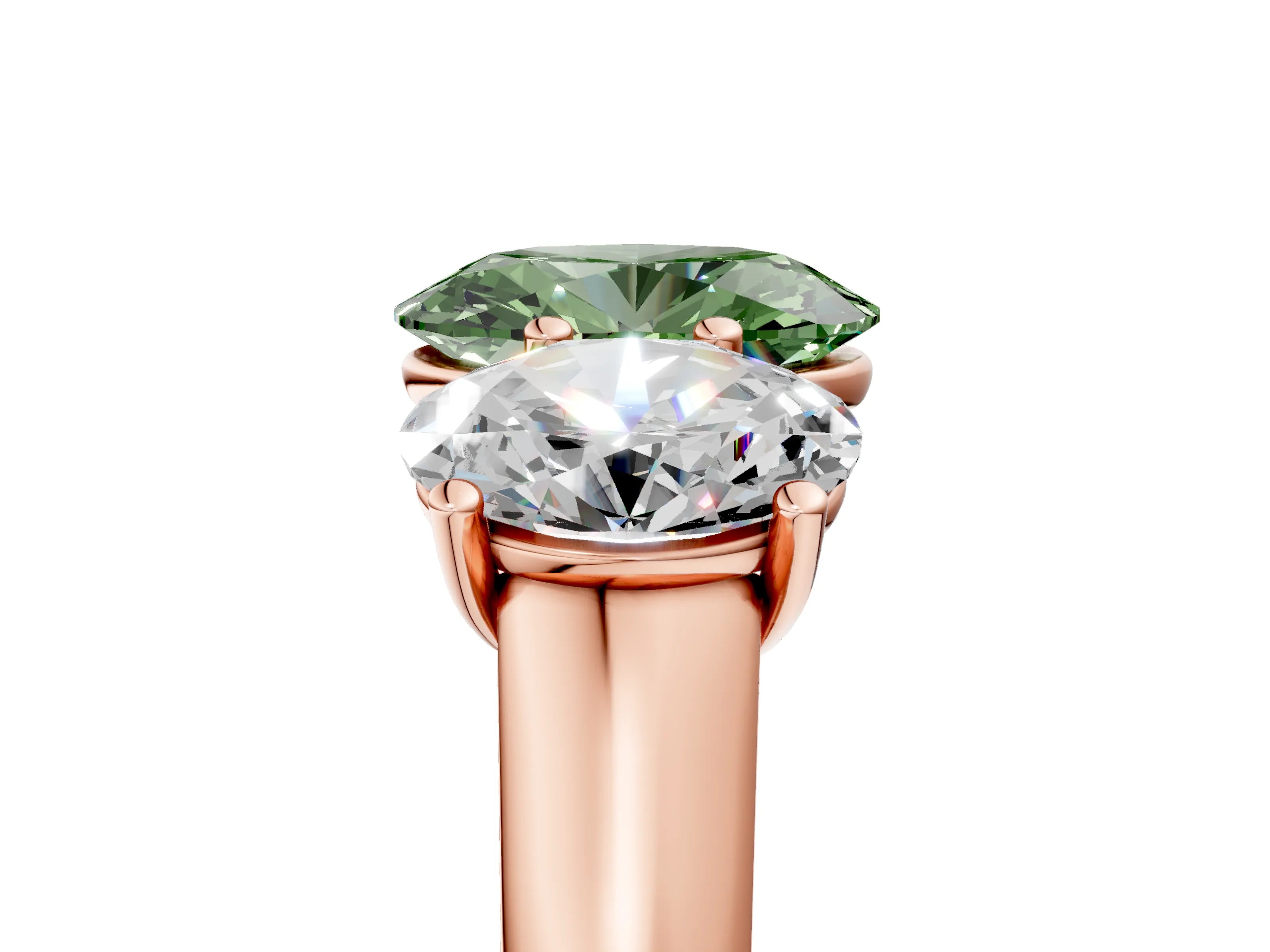 Rose gold Fancy Green Oval Cut Three-Stone Diamond Ring with Prong Setting on a Classic Band_5
