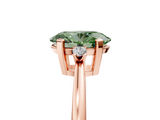 Rose gold Fancy Green Oval  Cut Three-Stone Solitaire Ring with Round Accent Diamonds and Four-Prong Setting_25