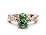 Rose gold Fancy Green Oval  Cut Twist Band Solitaire Diamond Ring with Pavé Setting_3
