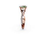 Rose gold Fancy Green Oval  Cut Twist Band Solitaire Diamond Ring with Pavé Setting_5