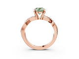 Rose gold Fancy Green Oval  Cut Twist Band Solitaire Diamond Ring with Pavé Setting_6